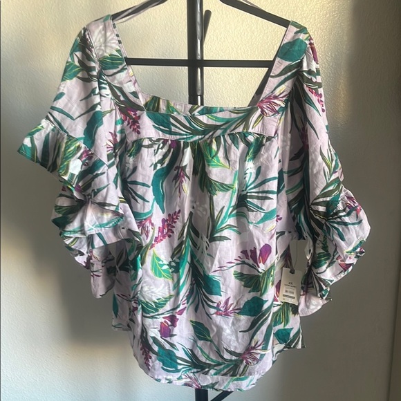 Terra & Sky Floral Flutter Sleeve Blouse Cotton - Picture 1 of 5
